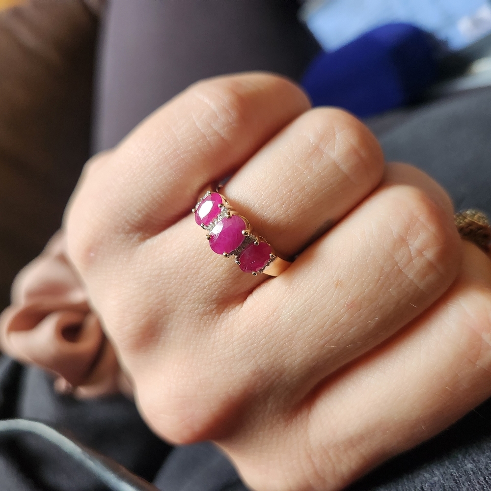 Ruby & Diamond Ring 14k Solid Gold - image 4
